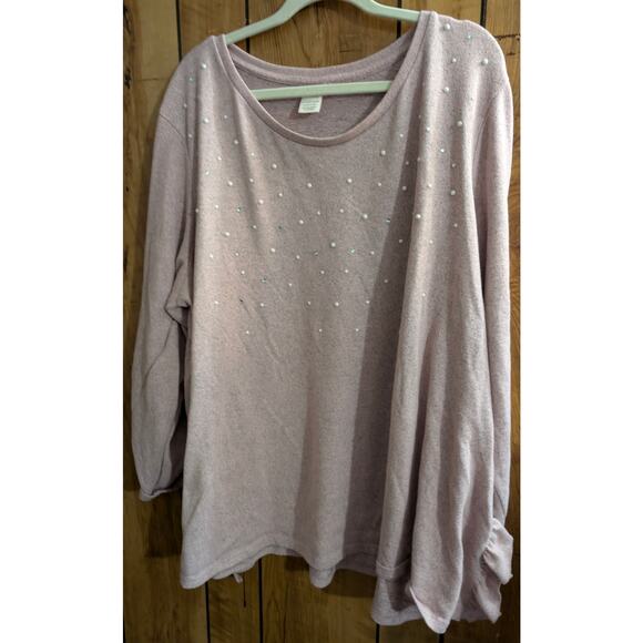 Terra & And Sky Shirt Plus Size 4X XXXX 28 30 Top Tunic Rhinestones Pearl Beaded - Picture 1 of 6